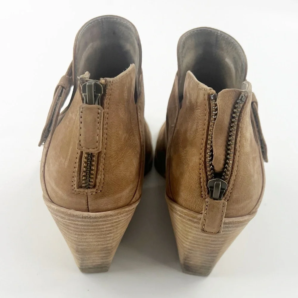 ✅ Eileen Fisher Womens Ankle‎ Boots Size 7 Almond Toe Brown Strap Leather Autumn